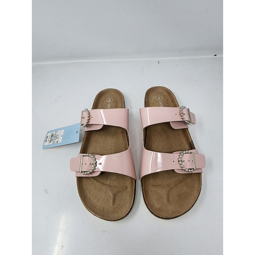 Cat & Jack‎ Girls Drew Pearl Buckle Slide Sandals Pink Faux Leather Size 6